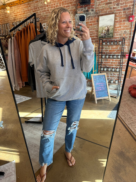 Heather Grey & Navy Dual Tone Fleece Hoodie