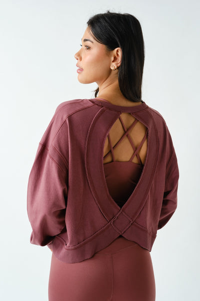 Rosewood Crescent Pima Cotton Open Back Long Sleeve Tee