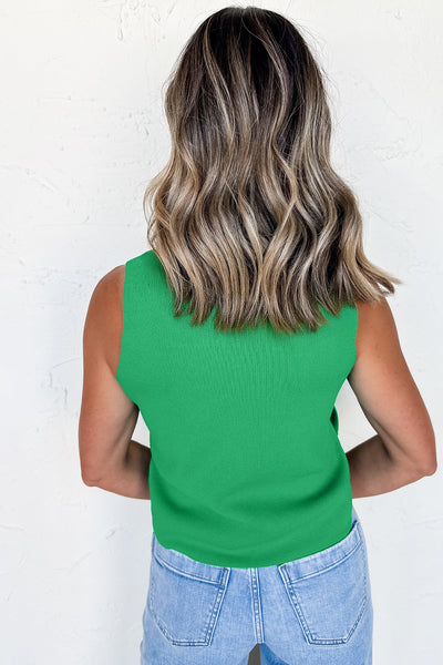 Kelly Green Side Button Sleeveless Sweater
