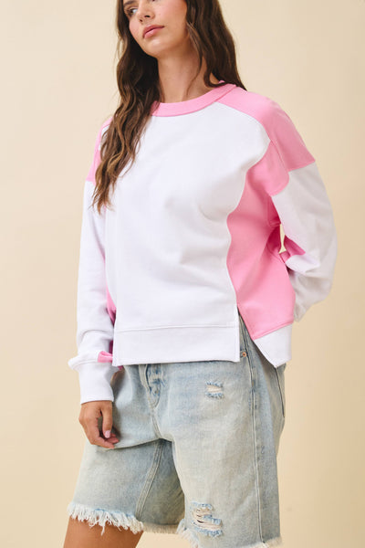 Pink & White Color-Block Top