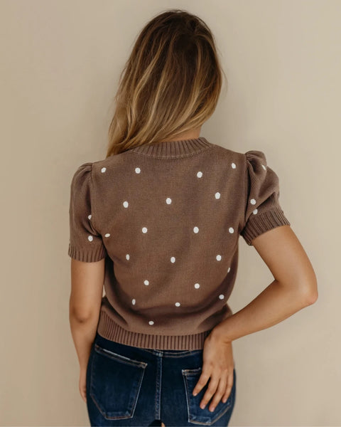 Chestnut Polka Dot Short Sleeve Sweater