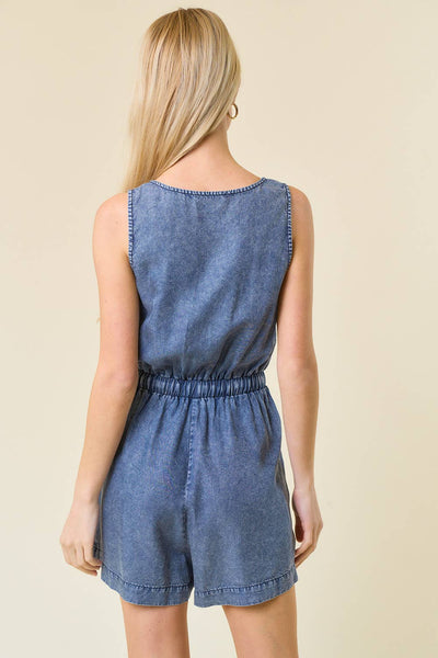 Dark Denim Henley Romper