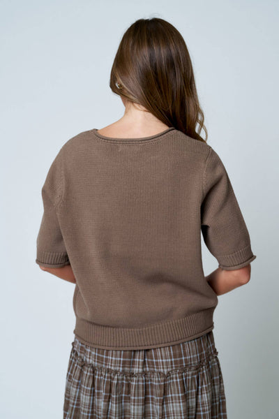 Mocha Half Sleeve Sweater Knit Top