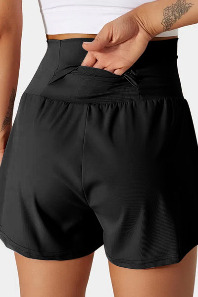 Black Wide Waistband Shorts + Pockets
