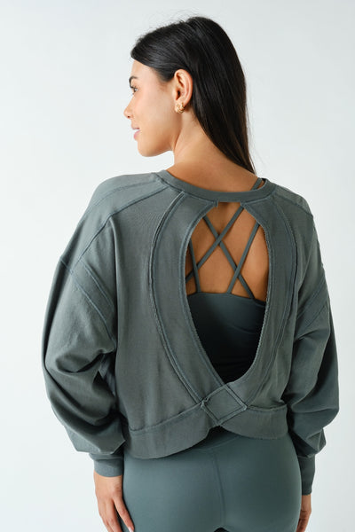Eucalyptus Crescent Pima Cotton Open Back Long Sleeve Tee