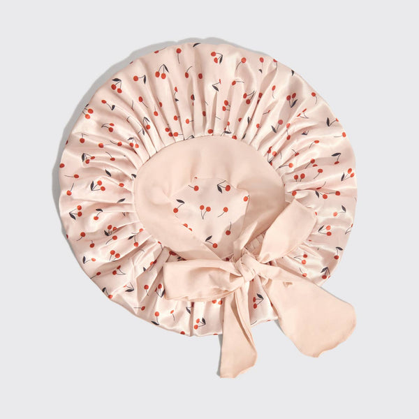 Kitsch Adjustable Oversized Satin Bonnet - Cherry Print