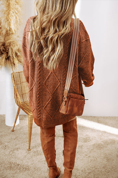 Rust Cable Knit Sweater Dress