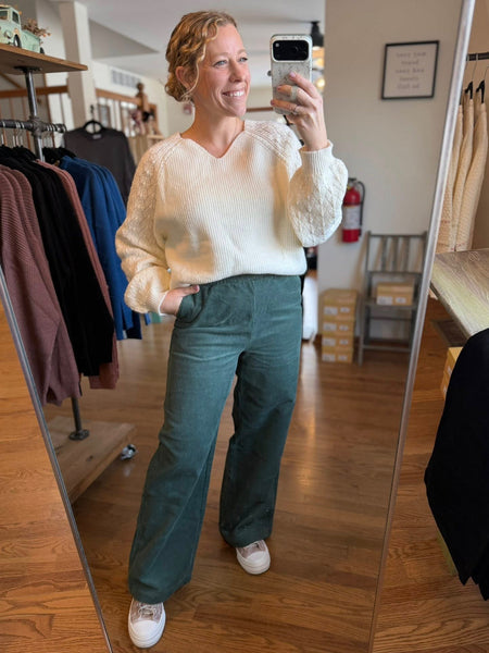 Evergreen Corduroy High-Waisted Wide Leg Pants