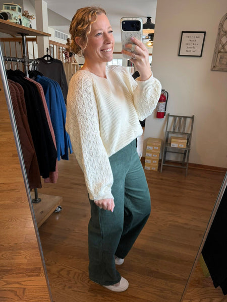 Evergreen Corduroy High-Waisted Wide Leg Pants