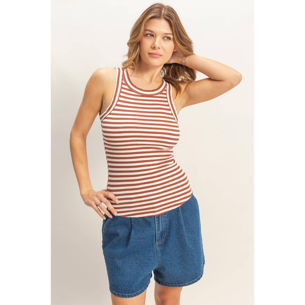 Brick Striped Ribbed Racerback Tank