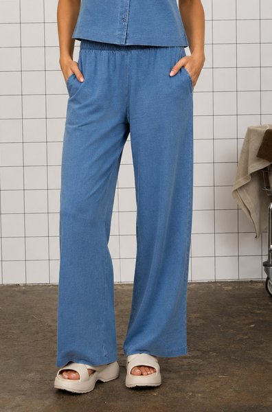 Dark Denim Elastic Waist Wide Leg Lounge Pants