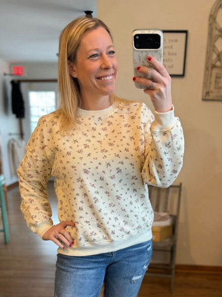 Cream Floral Long Sleeve Top