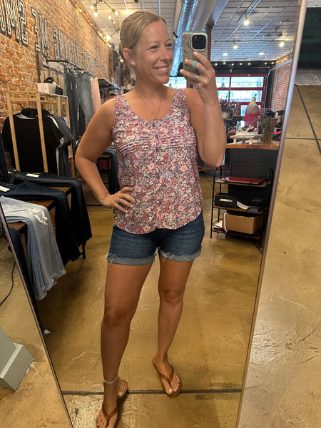 Boho Floral Button Front Tank Top