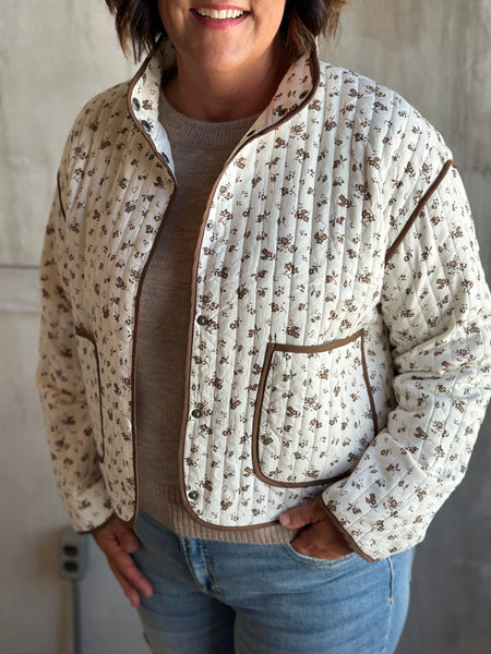 Cream Floral Quilted Jacket