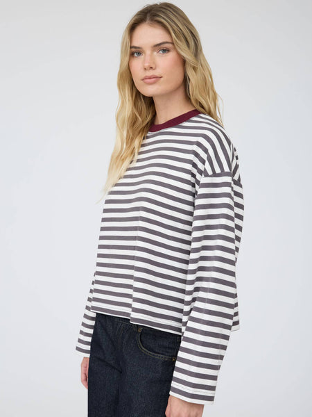 Charcoal Stripe Color-Block Trim Top