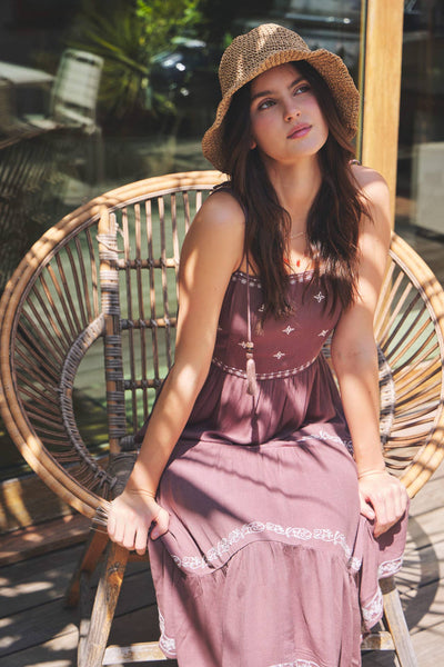 Cocoa Embroidery Tiered Maxi Dress