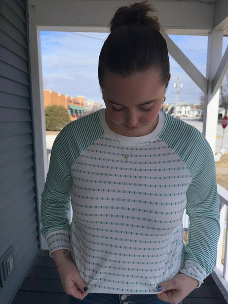 Mint Stripe Raglan Long Sleeve Tee