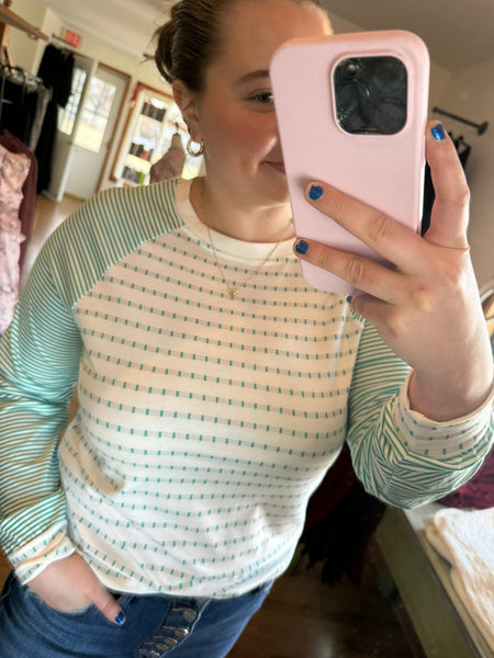 Mint Stripe Raglan Long Sleeve Tee
