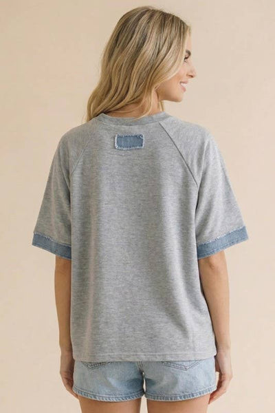 Heather Grey Denim Star Patchwork Top