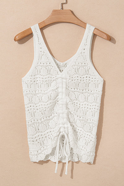 Ivory Crochet Knit Drawstring Sweater Vest