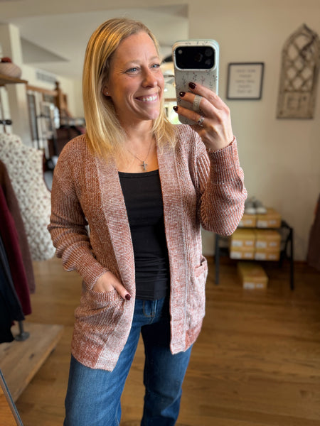 Camel Open Knit Cardigan with Pockets