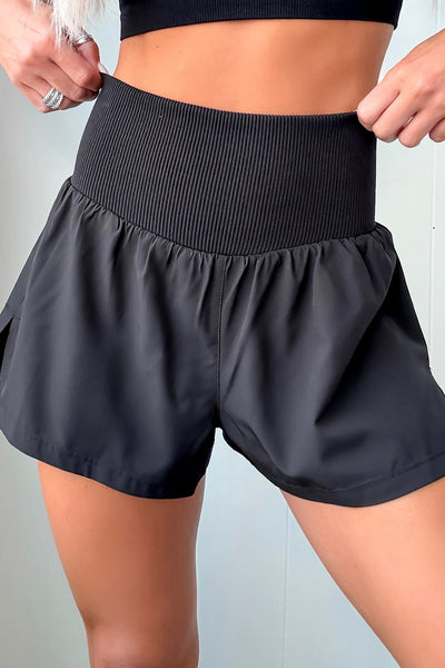 Black Ribbed High Waist Athletic Shorts