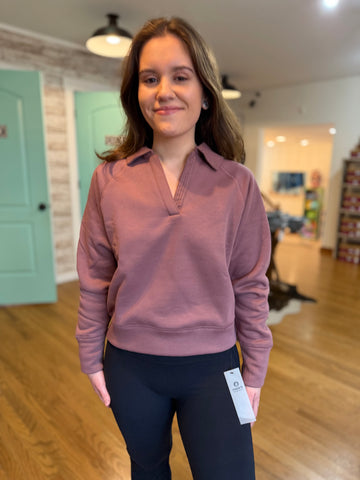 Rose Taupe Tundra Thermal Collared V-Neck Sweatshirt
