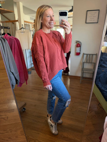 Terracotta Chunky Cable Knit Sweater