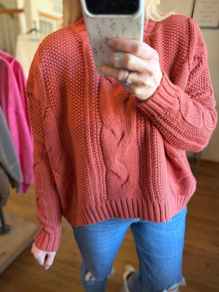 Terracotta Chunky Cable Knit Sweater
