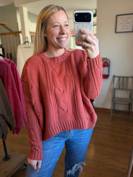 Terracotta Chunky Cable Knit Sweater