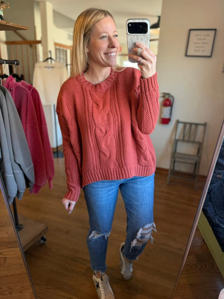 Terracotta Chunky Cable Knit Sweater
