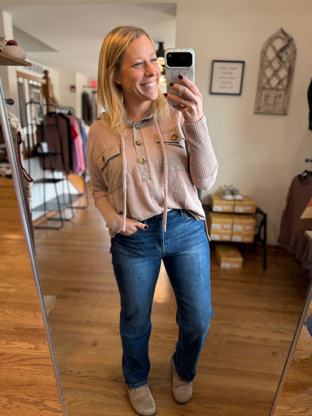 Dusty Mocha Corded Hooded Pullover