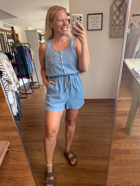 Denim Henley Romper