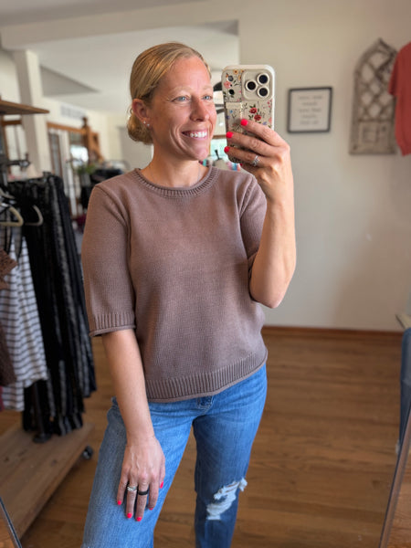 Mocha Half Sleeve Sweater Knit Top
