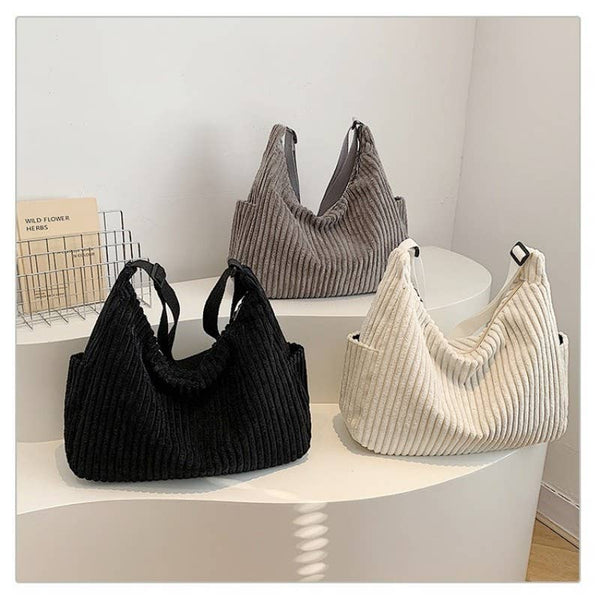 Corduroy Quilted Shoulder Tote Bag - More Colors!
