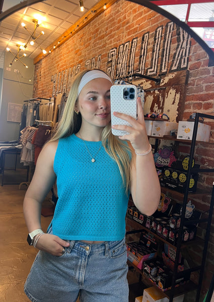 Teal Sleeveless Pointelle Knit Top