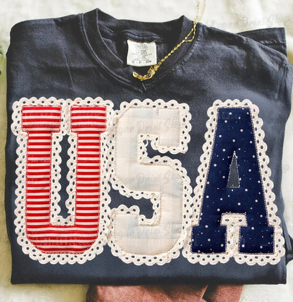Pepper USA Faux Crochet Trim Graphic Tee
