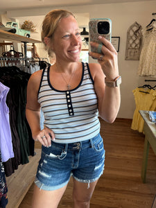 Blue Stripe Button Tank