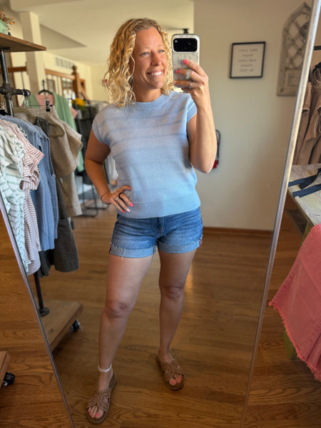 Ice Blue Textured Dolman Sleeve Top