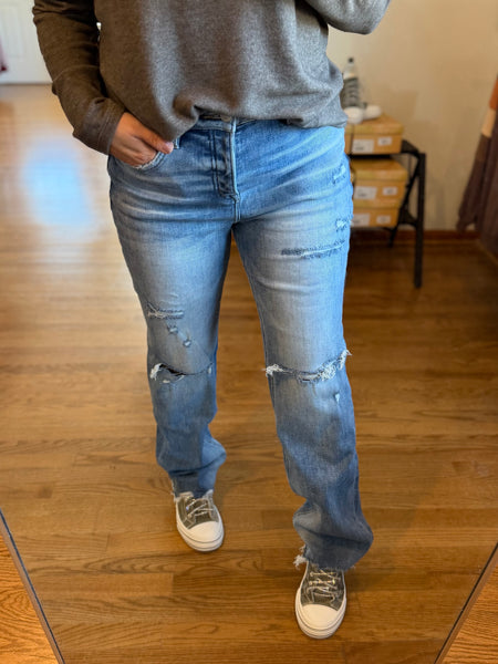 Mica High-Rise Distressed Straight Leg Jeans
