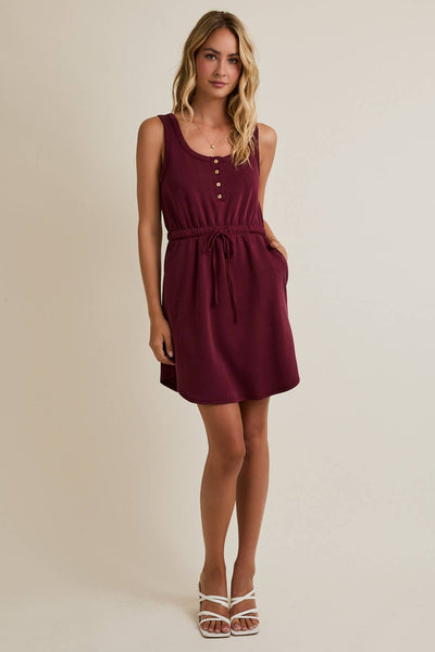 Wine Sleeveless Ribbed Dress