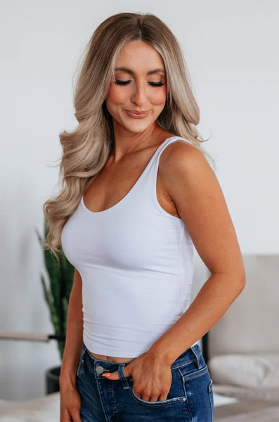White Seamless Tank Top With Built in Bra