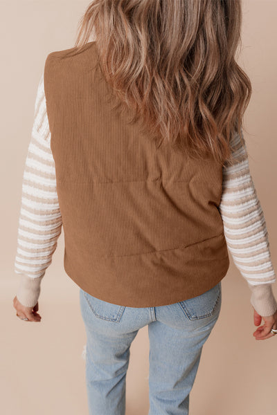 Camel Corduroy Puffer Vest