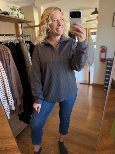 Charcoal Waffle Knit Half-Zip Sweatshirt