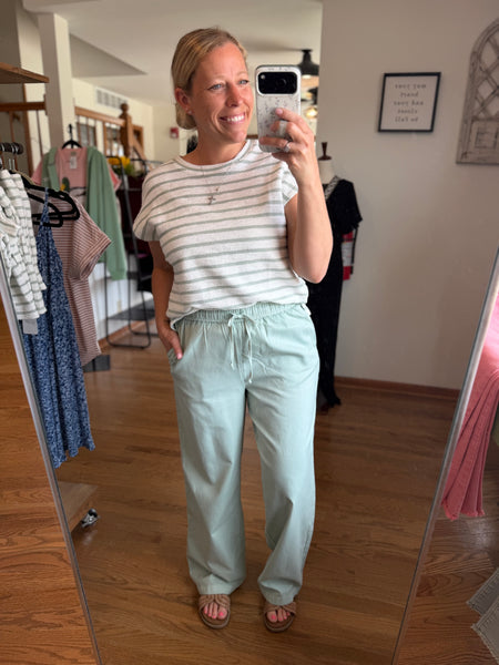 Mint Drawstring Waist Straight Leg Pants