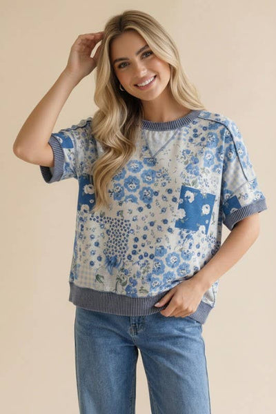 Denim Floral Patchwork Top