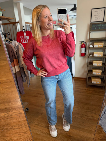 Garnet Red Burned Out Crewneck Sweatshirt