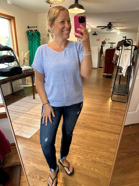 Periwinkle Lightweight Short Sleeve Sweater