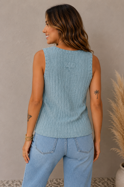 Blue Ribbed Mineral Wash Tank Top
