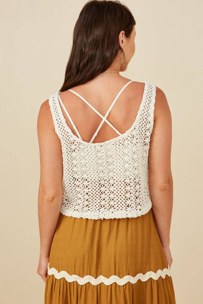 Ivory Crochet Knit Cropped Tank